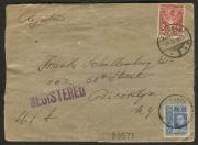 THAILAND - Postal History:March 1914 usage of 28s red-brown King Chulalongkorn (SG.146) in combination with 14s blue King Vajiravudh on registered cover from Bangkok to New York; with London, Trans-Atlantic and Brooklyn backstamps; also, an October 1951 r - 3