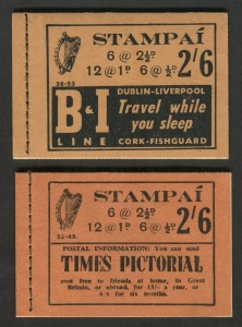 IRELAND:BOOKLETS: 1948-50 (SG.SB8) 2/6 black on buff cover, edition 32-49; and 1951-53 (SG.SB9) 2/6 black on buff cover, edition 36-53; both complete, fine & fresh. (2). Cat.£395+.