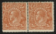KGV Heads - Single Watermark: 5d Chestnut, Single Line perf.14, horizontal pair (2), the first unit with variety&nbsp;"Break in bottom frame under NC of PENCE" [BW:122f], the second with "Break in bottom frame below LVT. MVLH. Cat. $400+