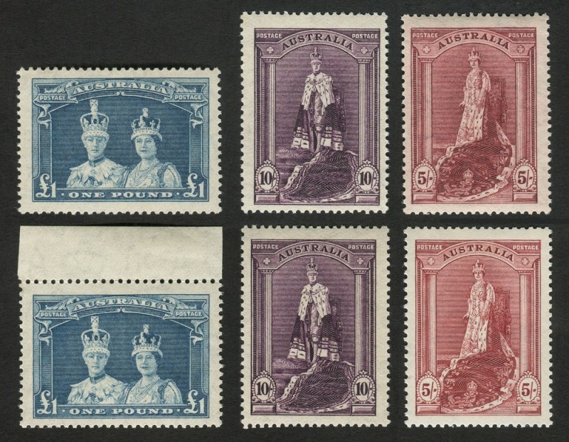 1948-49 (SG.176a-78a) Robes (Thin paper), 2 complete sets, fresh MUH. (6).