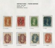 TASMANIA: 1853-1912&nbsp;Collection on Seven Seas album pages with used imperf 4d Courier, Chalons to 1/- incl. Star Wmk 4d, perforated Chalons to 1/-,&nbsp;Sidefaces&nbsp;to 5/- (fiscal) including rare 4d blue (cleaned pen cancel), Tablets incl. 2/6d, 5/- & 10/-, Picto - 2