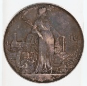 FRANCE: Silvered-bronze medal by Massonnet, "EXPOSITION UNIVERSELLE DIJON 1898" awarded to E. MOISELLO. The obverse depicts industrial and commercial activities, a steam train, a ship, etc. - 2