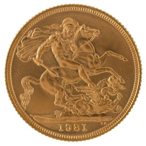Coins - World: Great Britain: 1981 Sovereign, Elizabeth II, St. George reverse, Unc.