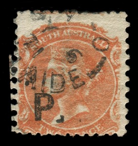 South Australia - Departmentals: 1868-74 "POLICE" overprint "P" in black on 2d orange, perf.11½x10, wmk Crown over SA, with ADELAIDE July 1871 cds.