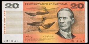Banknotes - Australia: Star Banknotes: TWENTY DOLLARS, Queen Elizabeth II, Phillips/Randall (1968) ZXA 42842* star note (R.403S), VF.