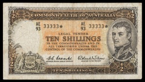 Banknotes - Australia: Star Banknotes: TEN SHILLINGS, Queen Elizabeth II, Coombs/Wilson (1961) AE/93 33333** star note (R.17SF), F.