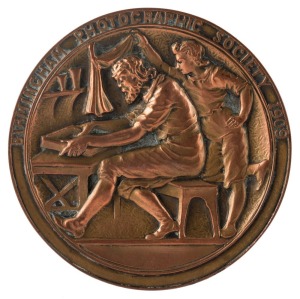 BIRMINGHAM PHOTOGRAPHIC SOCIETY 1909 bronze medal (80mm, 165gms) engraved verso for Mrs. G.A. Barton (Members A).