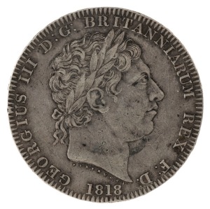 Coins - World: Great Britain: 1818 George III milled silver Crown, LIX to edge,