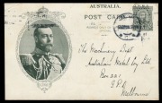 Postal Cards: OFFICIAL O.H.M.S. OVERPRINT: 1911 (P7e) 1d KGV&nbsp;in oval laurel wreath frame, used in May 1914 from Adelaide to Melbourne by the Chief Engineer for Railways. A scarce usage. Cat.$500.