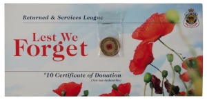 Coins - Australia: Decimals: TWO DOLLARS: 2012 "Remembrance" red poppy uncirculated coins, (10), each attached to an R.S.L. "Lest We Forget" donation card. Offered on behalf of the City of Orange RSL Sub-branch.