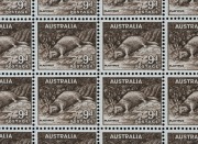 1956 (SG.230c) No wmk 9d Platypus, large part complete sheet with intact central gutter and perf.pip in left margin, (146) MUH. Cat.£2,628. [BW:207 - $4,380]. - 2