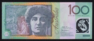 Banknotes - Australia: Decimal Banknotes: ONE HUNDRED DOLLARS, Queen Elizabeth II, Macfarlane/Evans (1999) HA 99852236 (R.618b) with overall pinkish hue, especially evident on the Melba side, EF+.