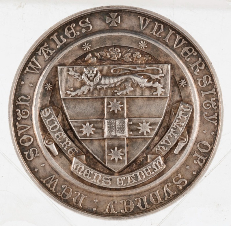 NEW SOUTH WALES UNIVERSITY OF SYDNEY, Prize Medal in silver (42mm), by Amor, reverse inscribed, 'Junior Public Examn/1896/Latin/Donald Norman McLachlan'. 