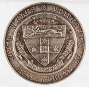 NEW SOUTH WALES UNIVERSITY OF SYDNEY, Prize Medal in silver (42mm), by Amor, reverse inscribed, 'Junior Public Examn/1896/Latin/Donald Norman McLachlan'. 
