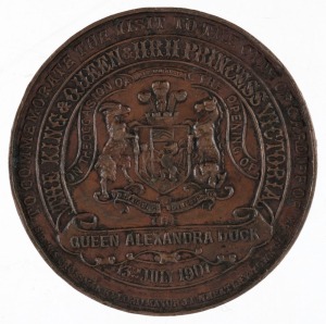GREAT BRITAIN: 1907 Opening of the Queen Alexandra Dock, Cardiff, July 1907, bronze medal (51mm) by Spiridion & Son; edge knocks.
