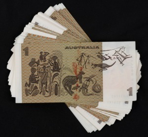 Banknotes - Australia: Decimal Banknotes: One dollar, Knight/Stone 1979 (R.77) CYR 950060 - CYR 950085; CYR 950087 - CYR 950113; CYR 950115 - CYR 950122; CYR 950124 - CYR 950125; CYR 950127 - CYR 950129; CYR 950131; CYR 950134; CYR 950137; CYR 950151 - CY