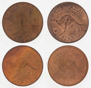 Coins - Australia: Penny: Elizabeth II, 1955P, 1956M, 1956P & 1957, (4), all aUnc/Unc.