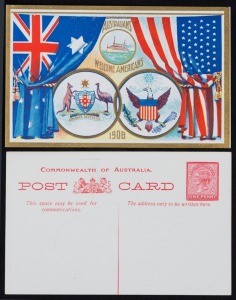 SOUTH AUSTRALIA - Postal Stationery: POSTAL CARDS: 1908 Visit of the American Great White Fleet 1d red, superb unused. Only 4500 were sold. (2).