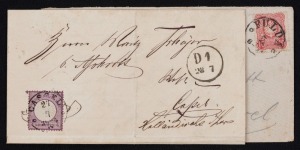 GERMANY:July 1873 usage of ¼ Gr Eagle, attractively tied on folded entire from CASSEL; used locally. Also, 1875 10pfg red on cover from FULDA to Cassel. (2 items).