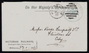 VICTORIA - Frank Stamps: "MINISTER OF MINES" printed in black on Aug.1899 card; "MINISTER OF RAILWAYS" printed in black 0n Sept.1899 card; "DEPARTMENT OF TRADE & CUSTOMS" printed in black on May 1902 card; "THE TREASURER" printed in black on April 1901 en