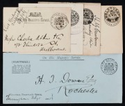VICTORIA - Frank Stamps: "MINISTER OF MINES" printed in black on Aug.1899 card; "MINISTER OF RAILWAYS" printed in black 0n Sept.1899 card; "DEPARTMENT OF TRADE & CUSTOMS" printed in black on May 1902 card; "THE TREASURER" printed in black on April 1901 en - 2
