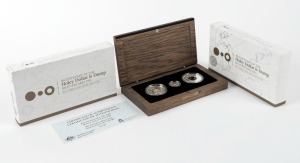 Coins - Australia: Decimal Proofs: Perth Mint: 2013 Holey Dollar and Dump Bicentenary set of 3 silver proof coins in timber case of issue, (2 complete sets).