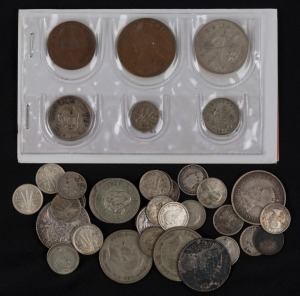 Coins - Australia: Threepence: Small range incl. 3d (29), 6d (2), 1/- (3) and 2/- (6); mixed condition and reigns.