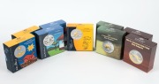Coins - Australia: Decimal Proofs: KANGAROO SERIES SILVER DOLLAR SELECTIVELY GOLD PLATED: 2004 (2), 2005 (2), 2007 Rolf Harris (1), 2008 Reg Mombassa (2), 2009 (2). (Total: 9).