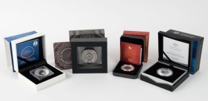 Coins - Australia: Decimal Proofs: 2018 PROOFS: $5 EARTH coloured domed silver Proof; $1 FIFA Russia World Cup silver Proof; $1 Australian Opal Year of the DOG silver Proof; $2 TUVALU (2oz) Silver Thermometer. (Total: 4)
