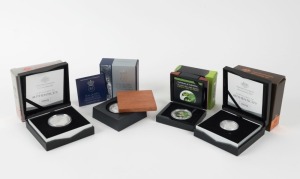 Coins - Australia: Decimal Proofs: 2018 PROOFS: "Decimal Designs in Perspective" 2c High Relief Silver Proof; $1 65th Coronation Anniversary silver Proof; $1 Armistice Centenary silver Proof; TUVALU $1 Australia's Green Tree Python silver Proof.