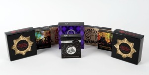 Coins - Australia: Decimal Proofs: 2009-12 PROOFS: 2009 Queensland $5 silver Proof; 2009 Astronomy - Two coin Proof sets (x2); 2010 "100 Years of Australian Coinage" $1 silver Proofs (x2); 2011 "Australian Wool" - Two coin Proof sets (x2); 2012 "Diamond Jubilee" 50c silver Proof. (Total: 8 items).
