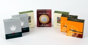 Coins - Australia: Decimal Proofs: 2000 PROOFS: $5 Phar Lap proofs (2); $50c Royal Visit silver proofs (2); $1 "Cartwheel Penny" silver proofs (2); $10 "The Present" Millennium bi-metal proof (1). (Total: 7 items).