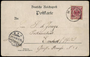 1898 (July 2) usage of a "Gruss aus Matupi" postcard, franked 10pf tied with Matupi cds to Germany with Emden "19.8.98" arrival cds.