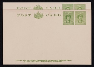 Postal Cards: 1942 (P71) 1d+1d green Queen Elizabeth, (2), fresh Unused.