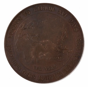 BERT HINKLER AIRMAN BUNDABERG, Australia, London to Darwin flight in 16 days, Feb 1928, in bronze (50mm) (C.1928/1), by CDR (C.Douglas Richardson for Stokes).