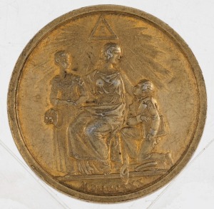 GREAT BRITAIN: 1830 gilt-bronze Freemason's Masonic Charity & Benevolence Testimonial medal, 36mm; Instituted by the Duke of Sussex.