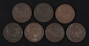 FRANCE: 1792 French Revolution 5 Sols medal/currency by Monneron Brothers, Soho Mint, Birmingham. (7 examples; mixed condition).