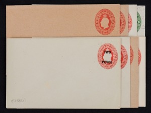 Envelopes: 1928-37 oval embossed envelopes incl. EP30 CTO ($200), EP31, EP35, various 2d red Dies (4) and ES72 (for Vacuum Oil), (8 items). Mainly fine.