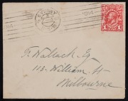 KGV Engraved Issues: 1d Carmine-Red, attractively used on cover from SYDNEY (7 Apr. 1914) to Melbourne. Surprisingly scarce on cover!