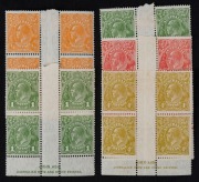 KGV Heads - CofA Watermark: Ash Imprint blks.4: ½d Orange, 1d Green (2 blks.), 2d Scarlet & 4d Olive, (5 blocks in total, all */**); a few gum bends. Cat.$900+.