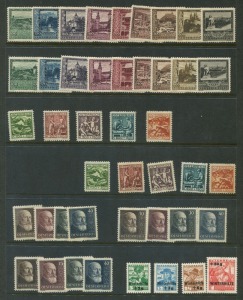 AUSTRIA: 1923 State Capitals (1 set **, 1 set *); 1924 Anti-TB (2 sets *); 1928 Hainisch (3 sets *); 1935 Winter Relief (1 set *); 1936 Austrian Inventors (3 sets *); 1937 Winter Relief (1 set **/*); 1937 Trains (4sets **, 1 set *, 1 set FU), plus a few odds. Mainly fine.