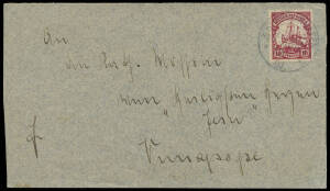 1907 (June 22) locally used cover with "R. v. Blumenthal, Natava" and "Kaumann & von Blumenthal, Matupi" on the reverse flap, franked 10pf , with Simpsonhafen or Herbertshone (24/6,07) Deutsch Neu-Guinea cds's on the front and back. Fine and scarce.