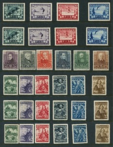 AUSTRIA: 1922 Musicians (approx. 5 sets, mixed perfs. incl. Mi420B x 2 *), 1931 Authors set *; 1933 FIS-Innsbruck (2 sets *); 1936 Catholic Day (4 sets *).