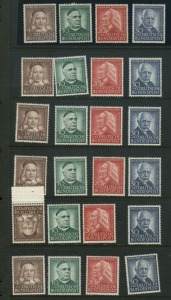 GERMANY:1949-55 range on Hagner pages incl. 1949 Charity (3 sets **/*), 1953 IFRABA *, 1953 Charity (6 sets **/*), 1954 Ehrlich & von Behring (3 **), 1954 Bonifatius (6 **),  1954 Charity (6 sets **/*), 1955 Research Funding (blk.6 **), 1955 Lechfeld (blk