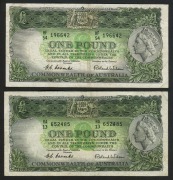 Banknotes - Australia: 1953 - 1985 duplicated range on pages, comprising &pound;1 (2), $1 (34), $2 (29), $5 (2) & $10 (3); mixed condition; (Total: 70). - 5