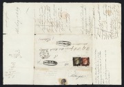 ITALY:KINGDOM OF SICILY July 1859 "registered" letter (outer) sent from CALTAGIRONE to PALERMO with 1gr green and 5gr deep rose-carmine [Sassone Spec. 5b + 9d], both tied by very fine strikes of Sicily's "horseshoe" cancels which leave the face of the kin - 2