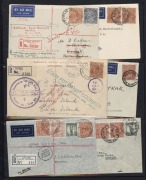 KGV Heads - CofA Watermark: 5d ORANGE-BROWN KGV (SG.130) POSTAL USAGES: 1933-38 collection comprising single, multiple and mixed frankings, airmail and registered mail, domestic usages and mail to foreign destinations. Included are 4 reg'd covers with pro - 4