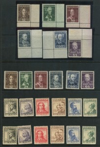 AUSTRIA: 1931-36 range comprising of Austrian Writers Mi.524-29 (* set), Austrian Painters Mi.545-50 (2 sets *), Austrian Architects Mi.591-96 (2 sets *), Austrian Commanders Mi.617-22 (1 set **, 1 set *), FIS Innsbruck Mi.623-26 (1 set **, 2 sets *), and