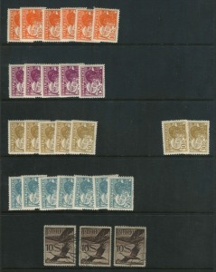 AUSTRIA: 1925 Airmails: a small stock on Hagners; the highlights are 30g Aviator (5 **), 50g Aviator (7 **), 3s, 5s & 10s De Havilland (8 of each, all **) and 10s (3 FU). (66). Cat.Eu.2100+.