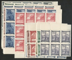 AUSTRIA: 1947 Landscape Airmails (6 sets in ** blks.), 1948 Reconstruction Fund (21 sets in ** blks.), 1969 Opera M/Sheet (11 **, mainly in pairs). Superb.